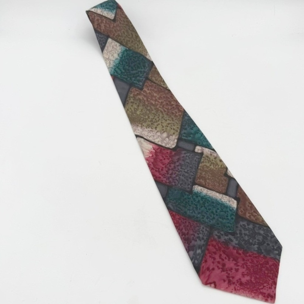 Robert Daskal Hand-Painted Silk Tie Men OS Silk Vintage Abstract Art Deco Tie